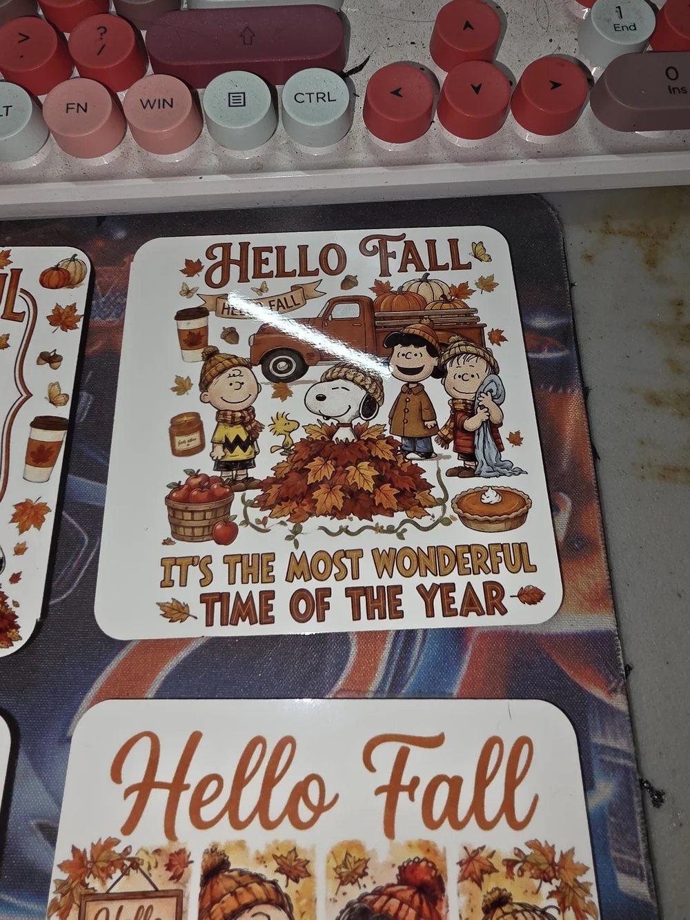 Peanuts Hello Fall Coaster Set - Orange, Brown, Cream